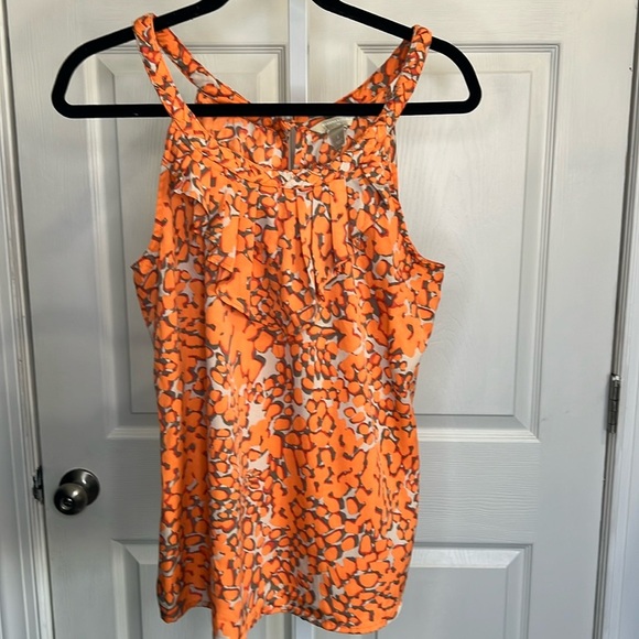 Banana Republic Ruffle Tank - Orange Print Braided Straps - Size Large - Picture 1 of 7